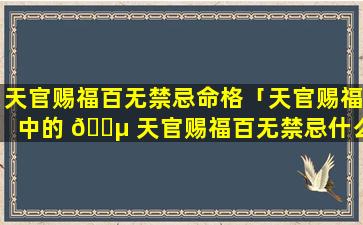 天官赐福百无禁忌命格「天官赐福中的 🌵 天官赐福百无禁忌什么意思」